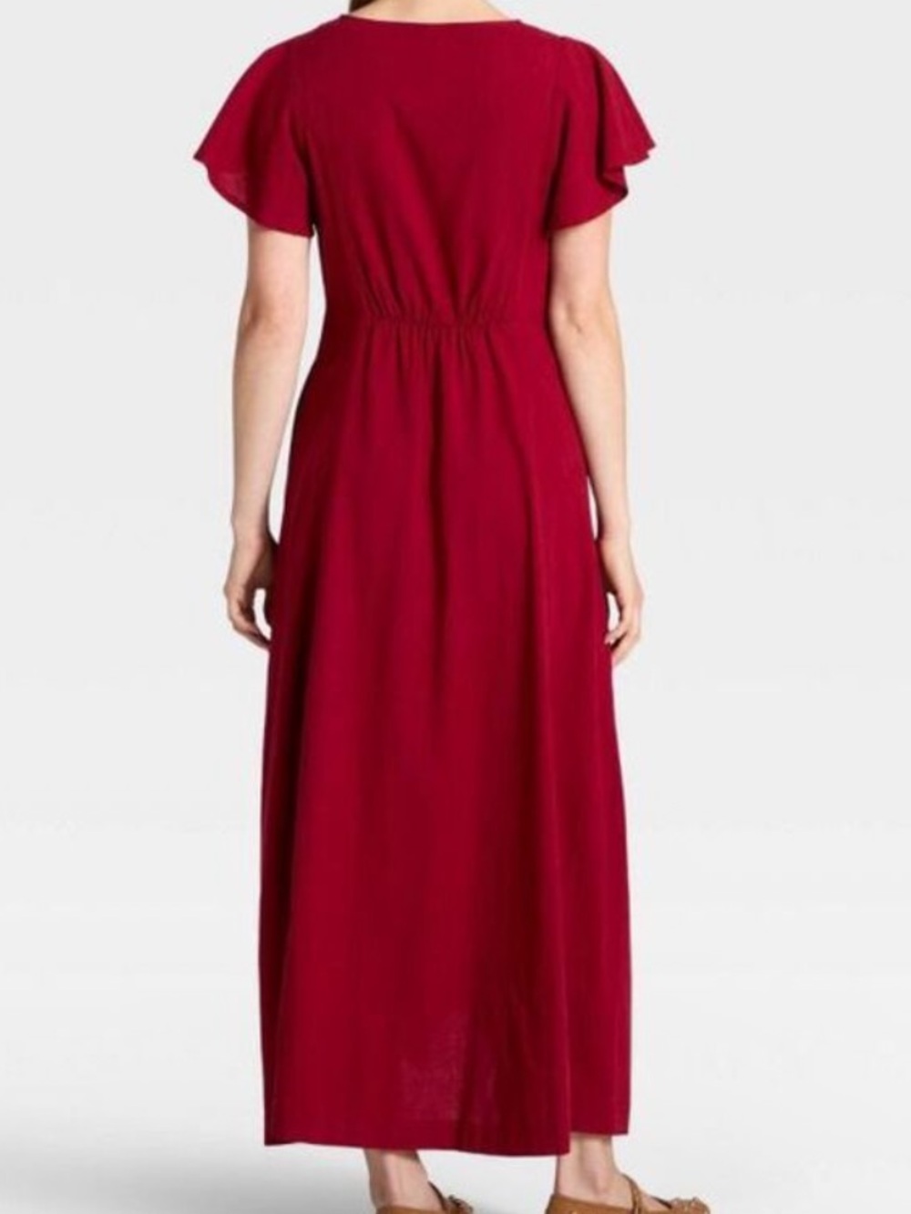 Woman's Rayon V-Neck Short Sleeve Maxi Dress in Deep Red - Picture 3 of 4